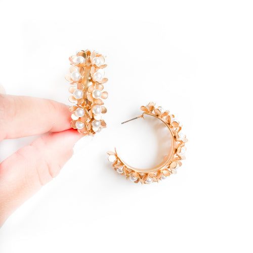 Pearl Flower Cluster Hoops